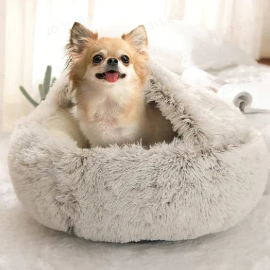 Cat & Small Dog Bed Semi-Enclosed Plush Non-Slip Base