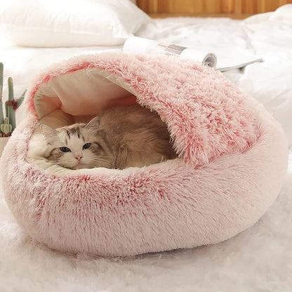 Cat & Small Dog Bed Semi-Enclosed Plush Non-Slip Base