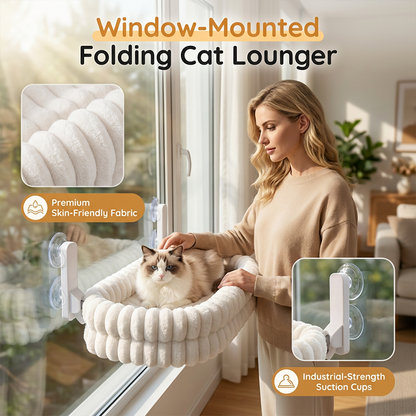 Cat Window Perch Foldable Suction-Cup Mount Plush Washable Cover