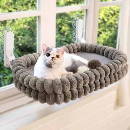 Cat Window Perch Foldable Suction-Cup Mount Plush Washable Cover