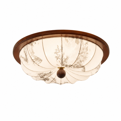 Ceiling Light Integrated Warm LED Fabric Shade Wood Accent