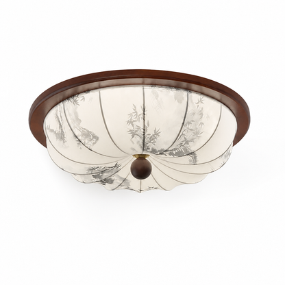 Ceiling Light Integrated Warm LED Fabric Shade Wood Accent