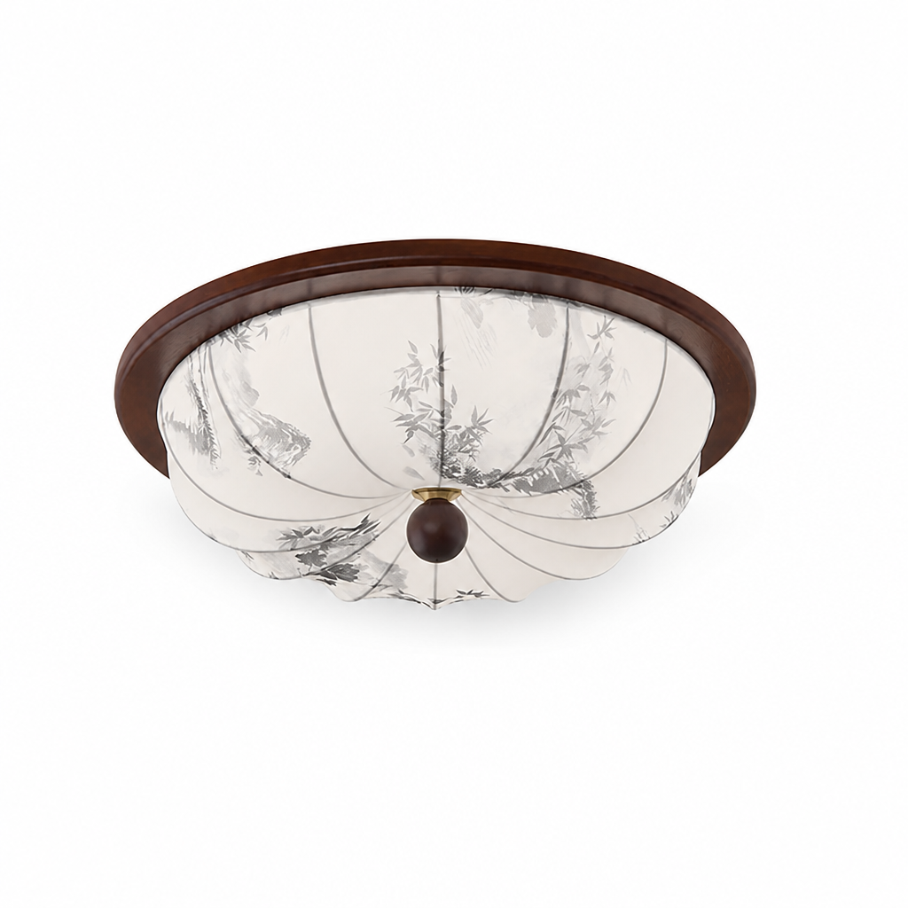 Ceiling Light Integrated Warm LED Fabric Shade Wood Accent