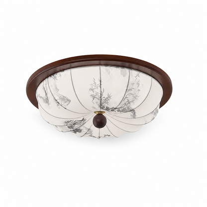 Ceiling Light Integrated Warm LED Fabric Shade Wood Accent