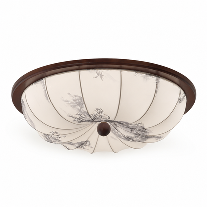 Ceiling Light Integrated Warm LED Fabric Shade Wood Accent