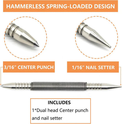 Center Punch Spring-Loaded Hardened 40Cr Steel Two Interchangeable Tips