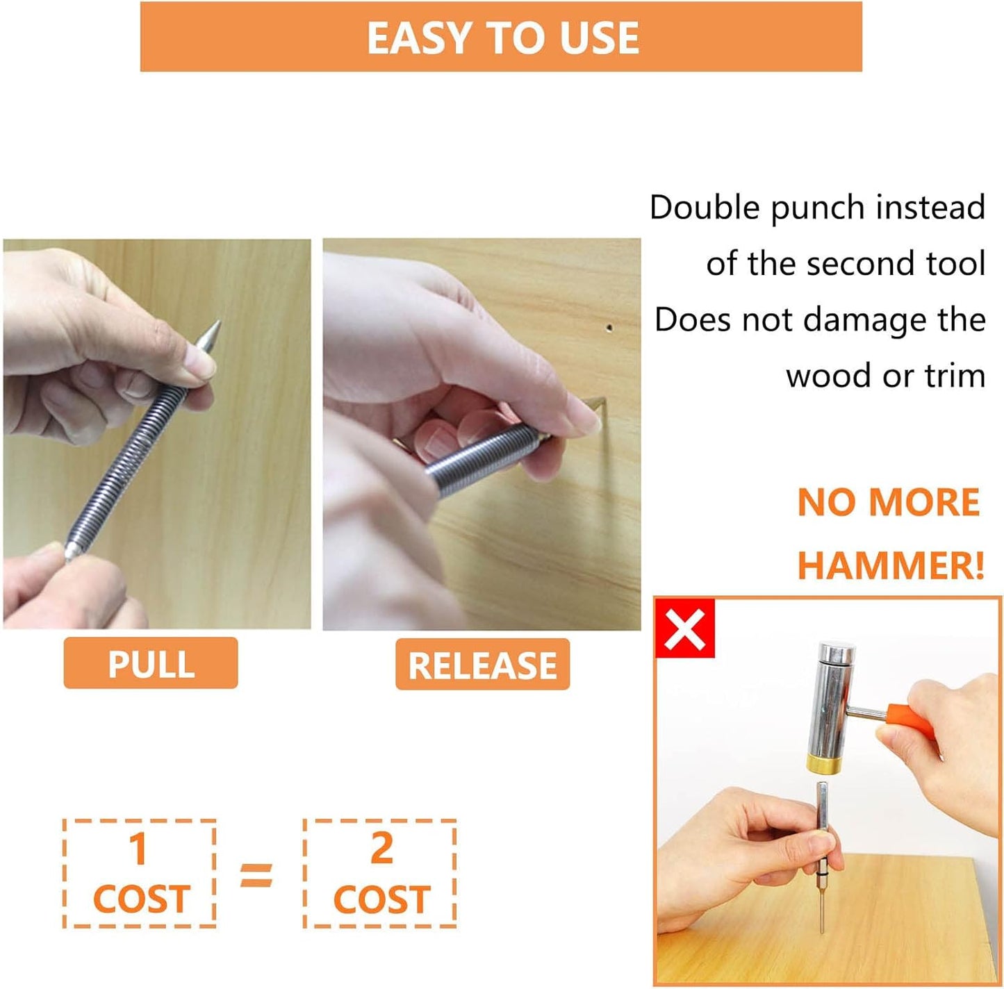 Center Punch Spring-Loaded Hardened 40Cr Steel Two Interchangeable Tips