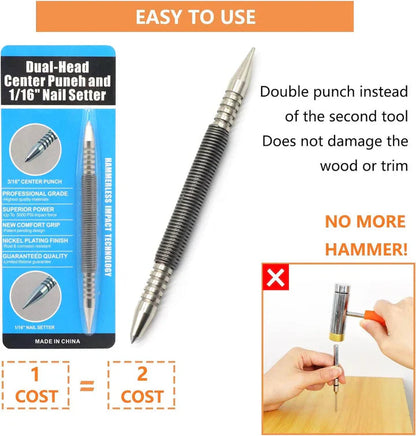 Center Punch Spring-Loaded Hardened 40Cr Steel Two Interchangeable Tips