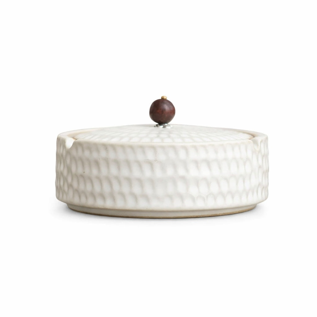Ceramic Ashtray Handcrafted Glazed Wooden Lid