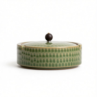 Ceramic Ashtray Handcrafted Glazed Wooden Lid