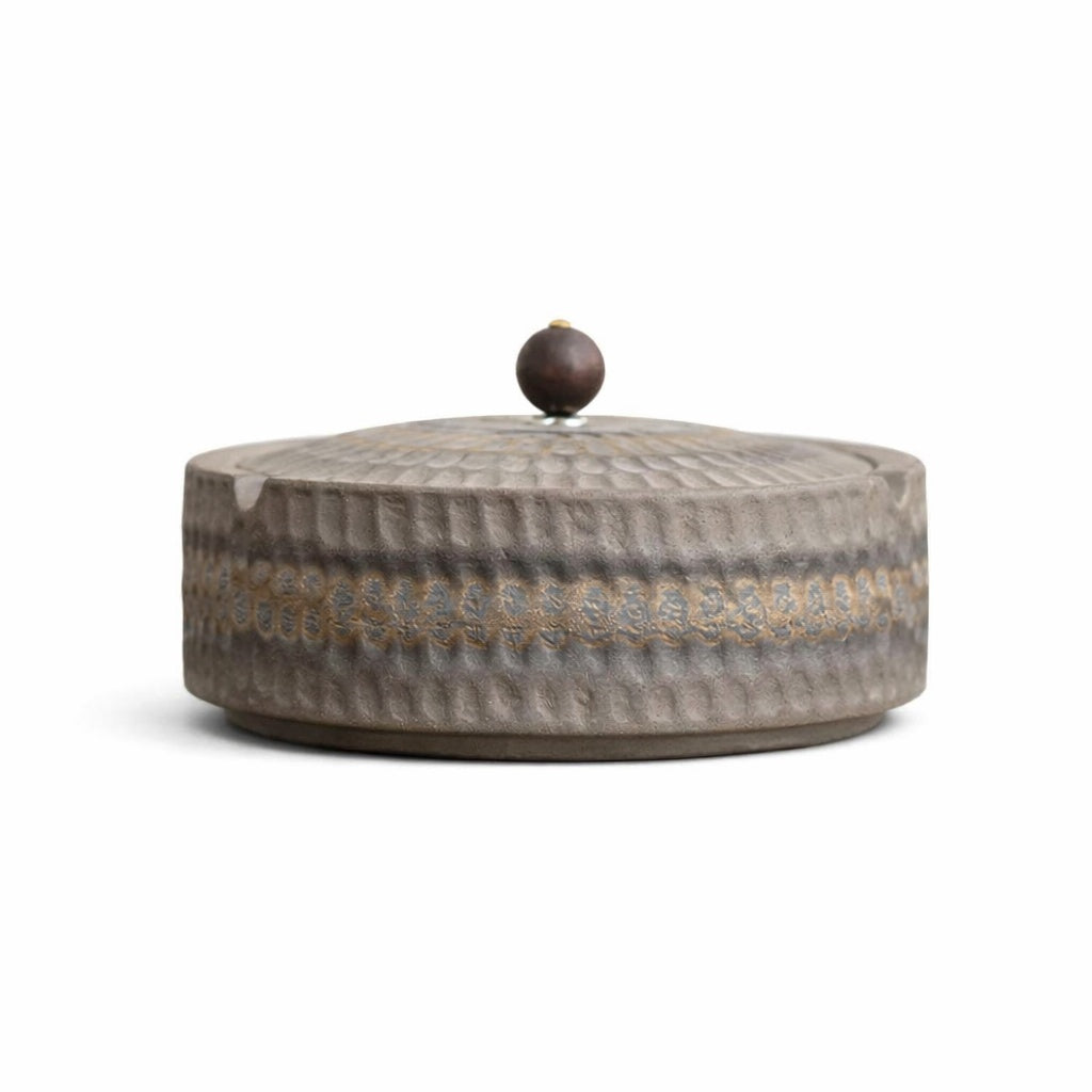 Ceramic Ashtray Handcrafted Glazed Wooden Lid