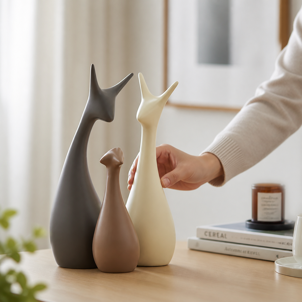 Ceramic Deer Figurine Set Handcrafted Minimalist Design