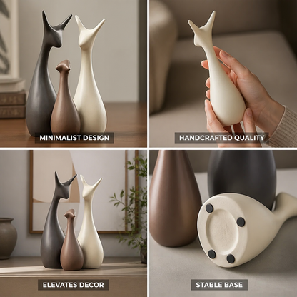 Ceramic Deer Figurine Set Handcrafted Minimalist Design