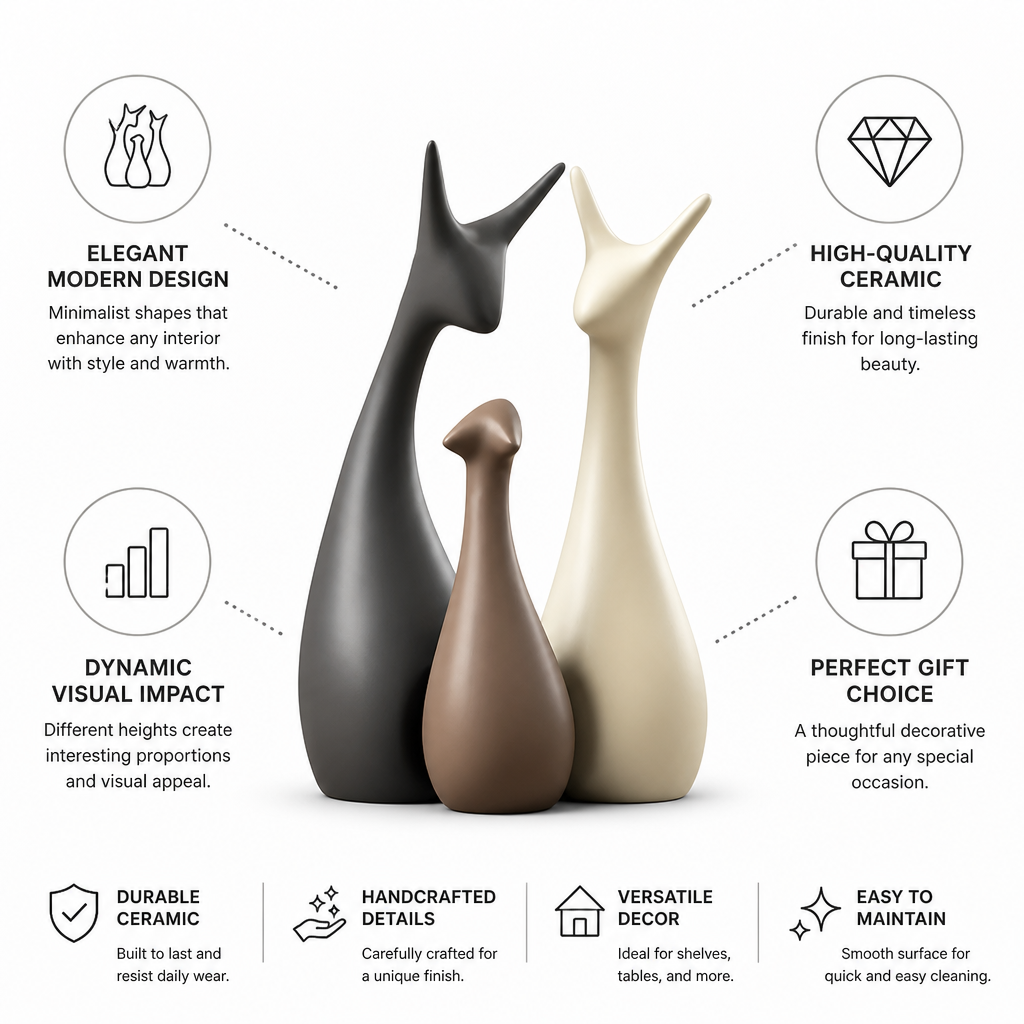 Ceramic Deer Figurine Set Handcrafted Minimalist Design