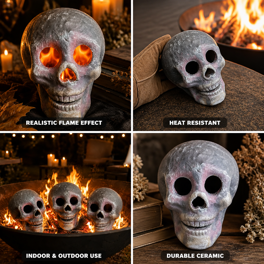 Ceramic Skull Heat-Resistant Realistic Flame Effect