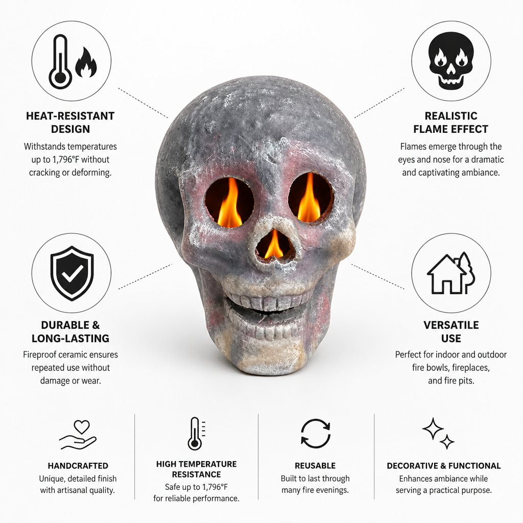 Ceramic Skull Heat-Resistant Realistic Flame Effect