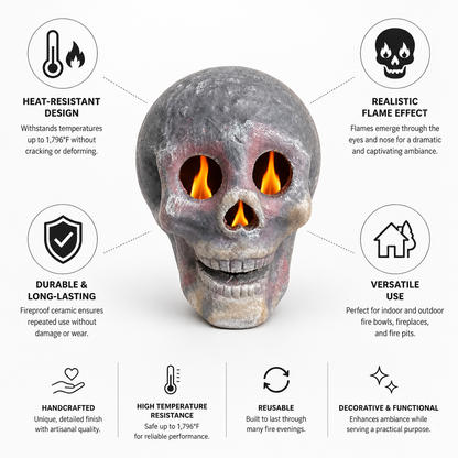 Ceramic Skull Heat-Resistant Realistic Flame Effect