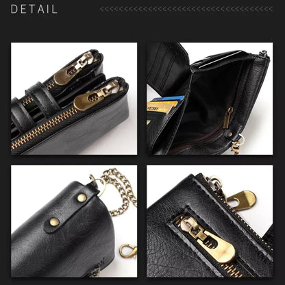 Chain Wallet Vintage PU Leather 13 Card Slots & Photo Window