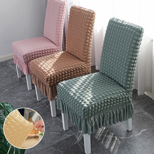 Chair Cover Ruffled Jacquard Velour Elastic Fit & Machine-Washable