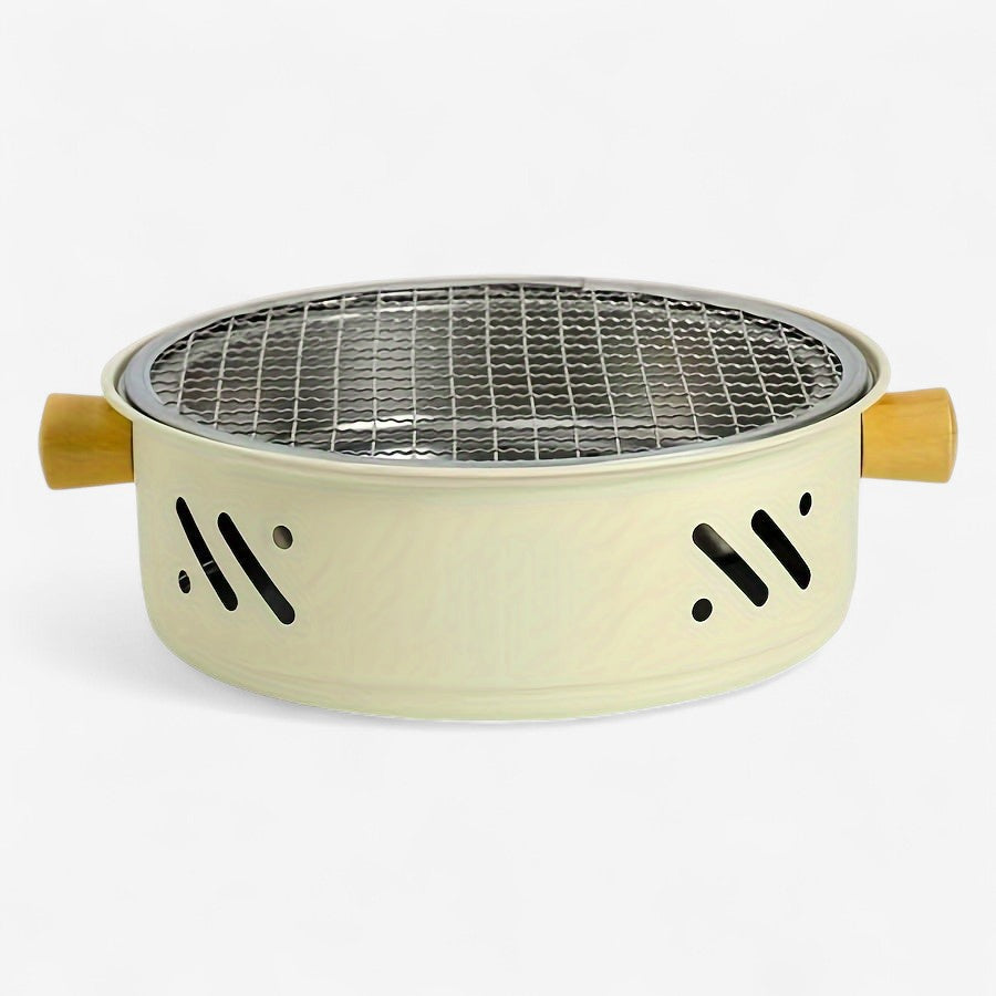 Charcoal Grill Round 11 Inch Portable Wooden Handles