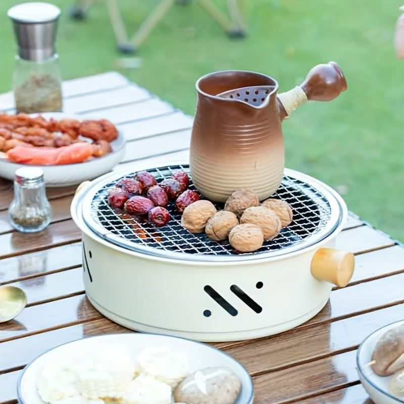 Charcoal Grill Round 11 Inch Portable Wooden Handles