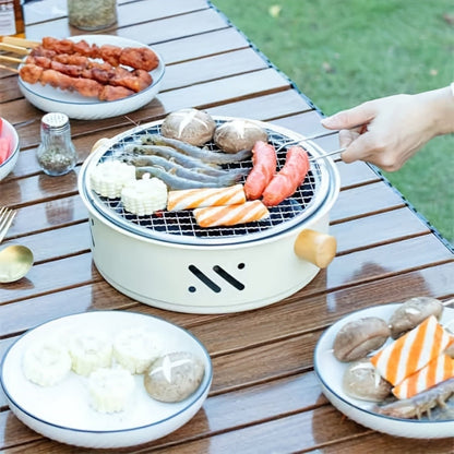 Charcoal Grill Round 11 Inch Portable Wooden Handles