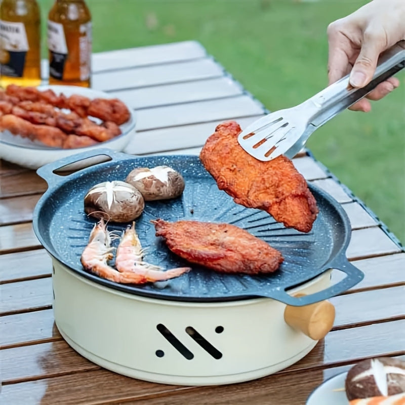 Charcoal Grill Round 11 Inch Portable Wooden Handles