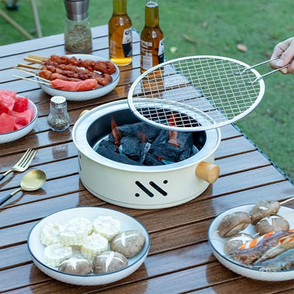 Charcoal Grill Round 11 Inch Portable Wooden Handles