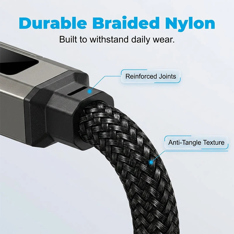 Charging Cable 4-In-1 Braided Nylon Digital Display