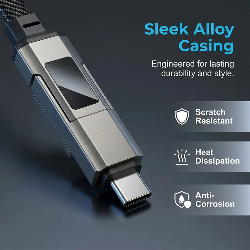 Charging Cable 4-In-1 Braided Nylon Digital Display