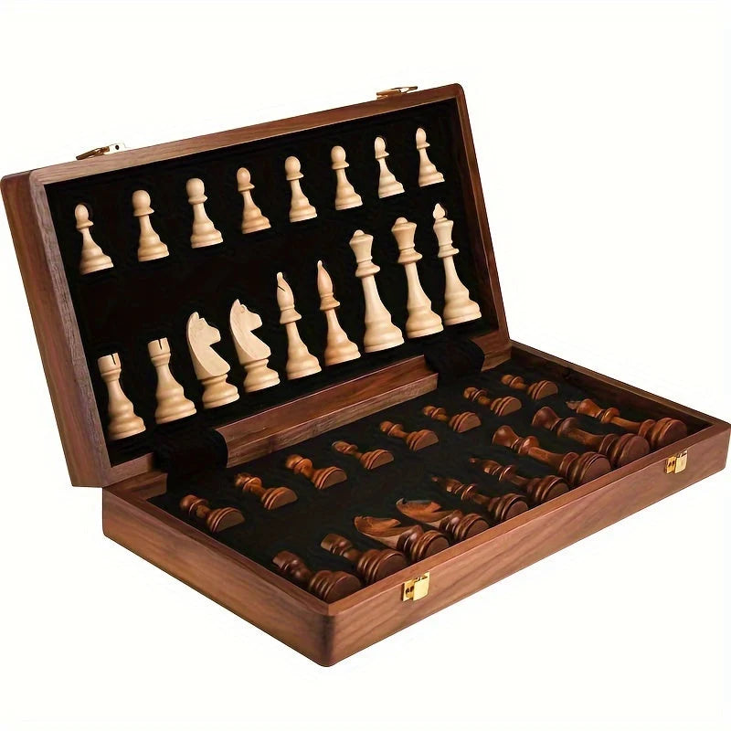 Chess Set Foldable Solid Wood Integrated Storage