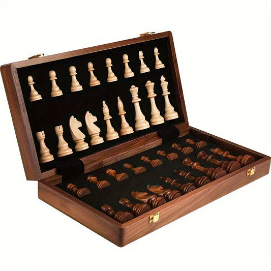Chess Set Foldable Solid Wood Integrated Storage