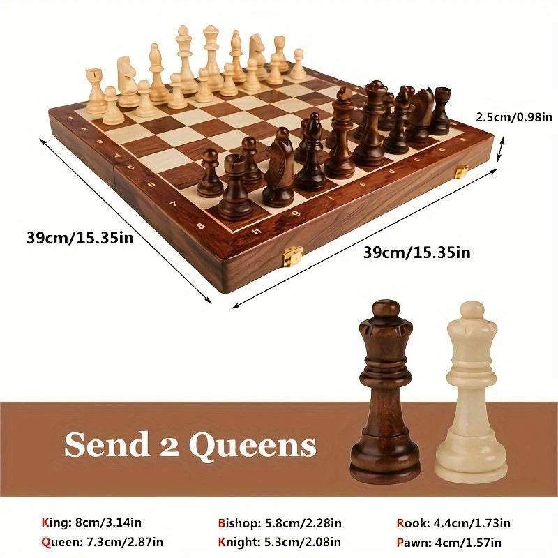 Chess Set Foldable Solid Wood Integrated Storage