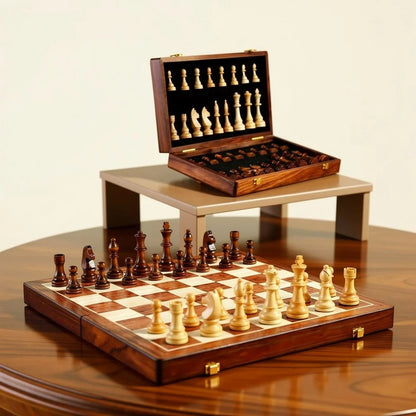 Chess Set Foldable Solid Wood Integrated Storage