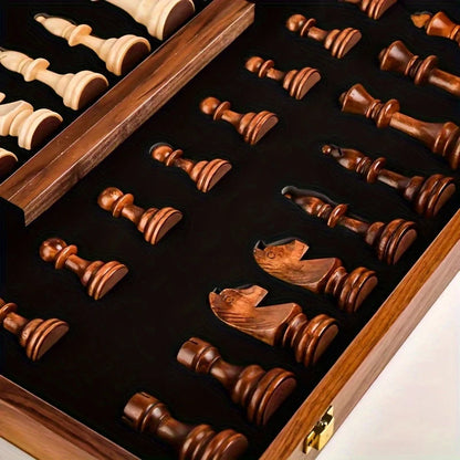 Chess Set Foldable Solid Wood Integrated Storage