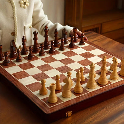 Chess Set Foldable Solid Wood Integrated Storage