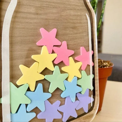 Children's Reward Jar Walnut Veneer Colorful Stars & Stand