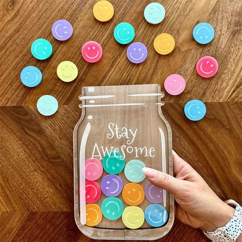 Children's Reward Jar Walnut Veneer Colorful Stars & Stand