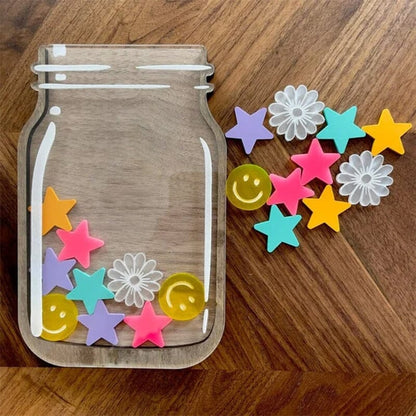 Children's Reward Jar Walnut Veneer Colorful Stars & Stand