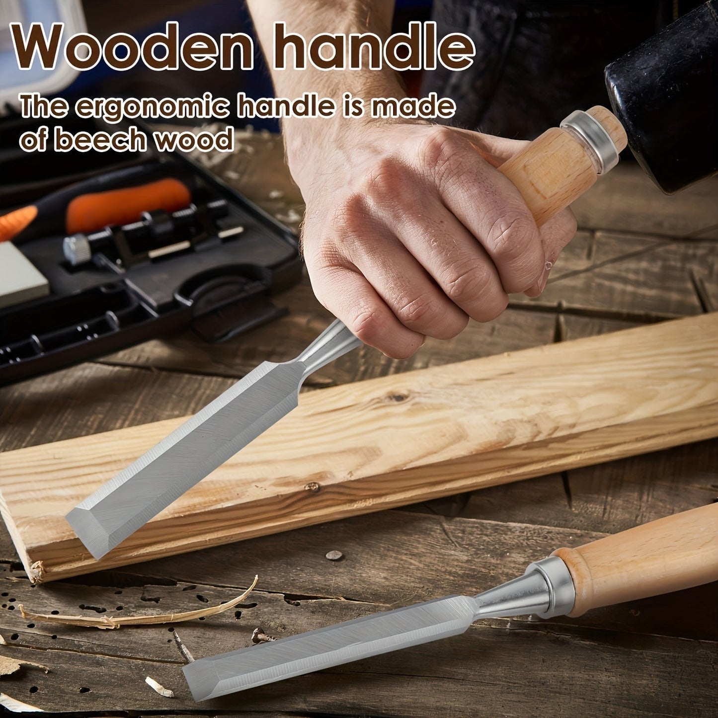 Chisel Set 12-Piece Chrome-Vanadium Steel Beechwood Handles
