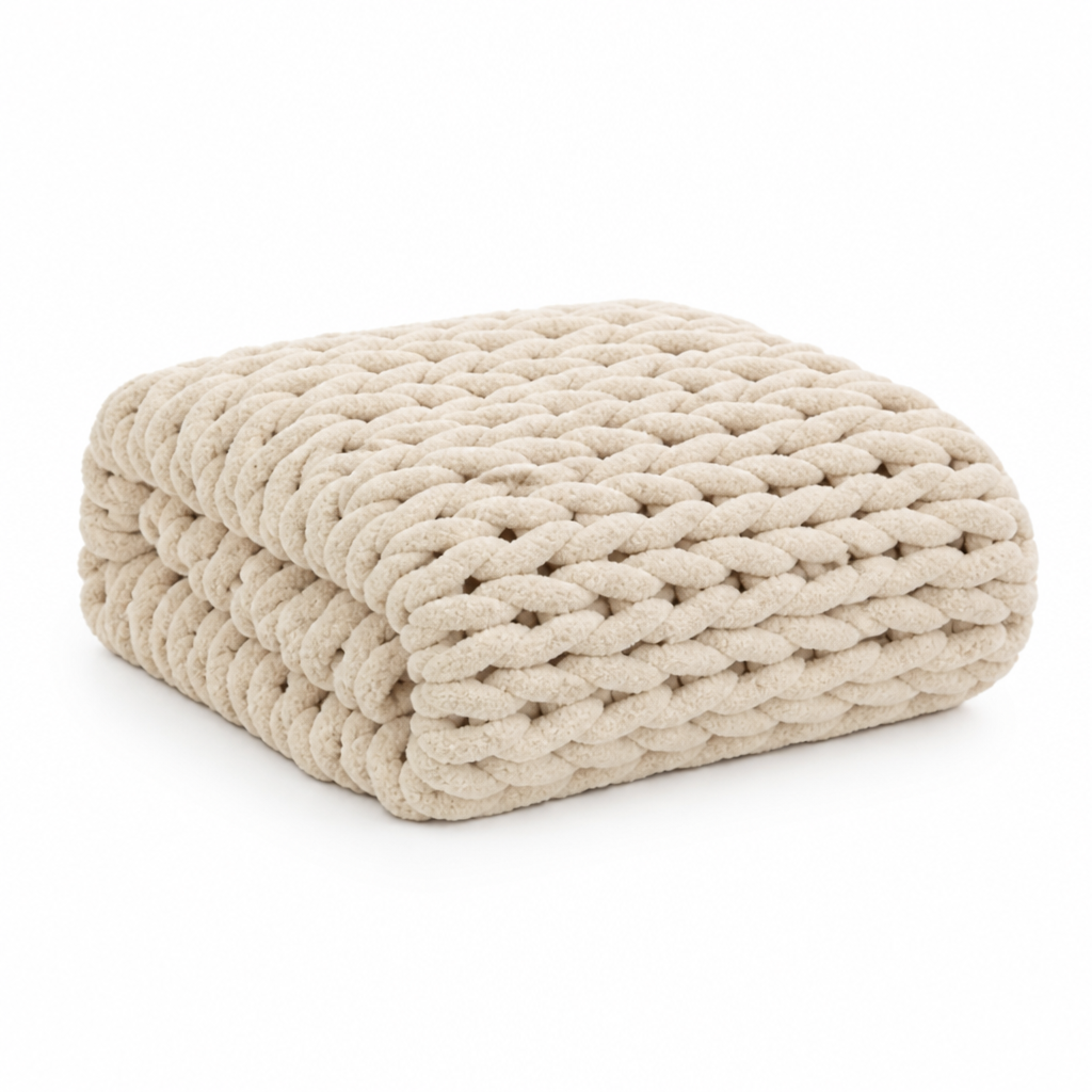 Chunky Knit Throw Blanket Hypoallergenic Microfiber Handmade