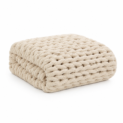 Chunky Knit Throw Blanket Hypoallergenic Microfiber Handmade