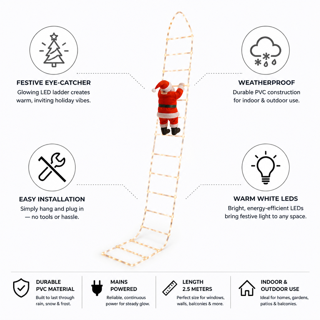 Climbing Santa Decoration Warm White LED Weatherproof
