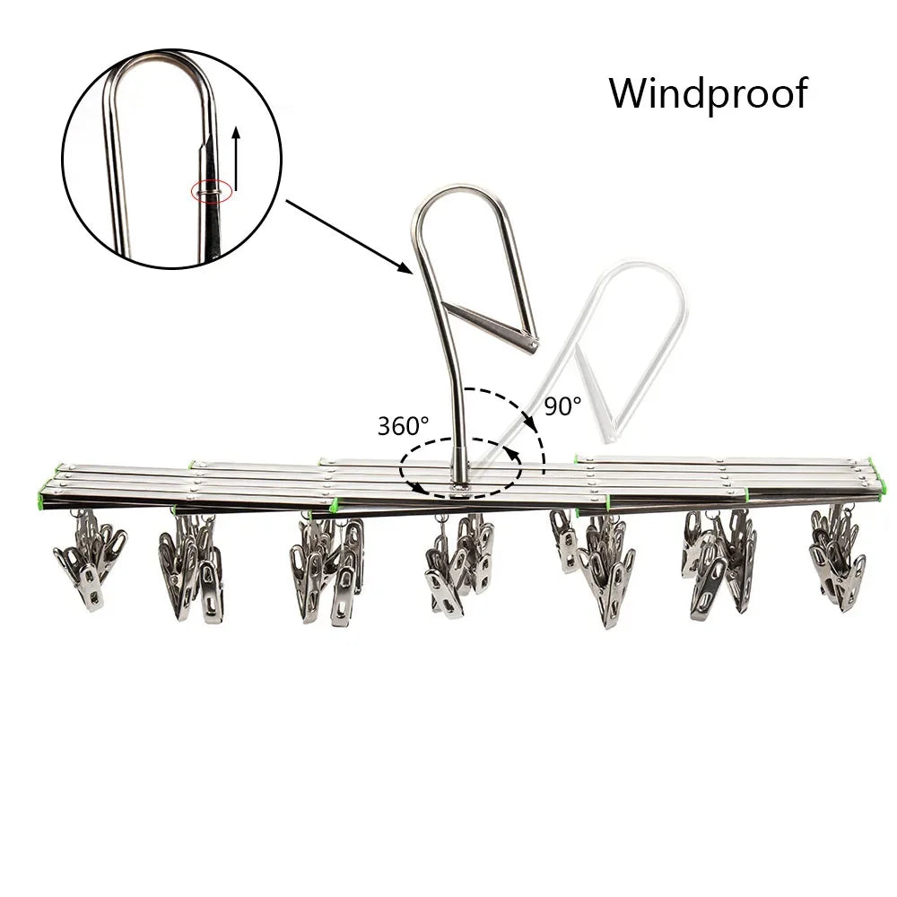 Clip Drying Rack Foldable Rust-Resistant 35 Stainless Steel Clips