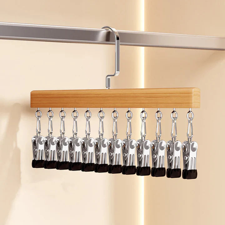Clip Hanger Set Solid Wood Stainless Steel Clips