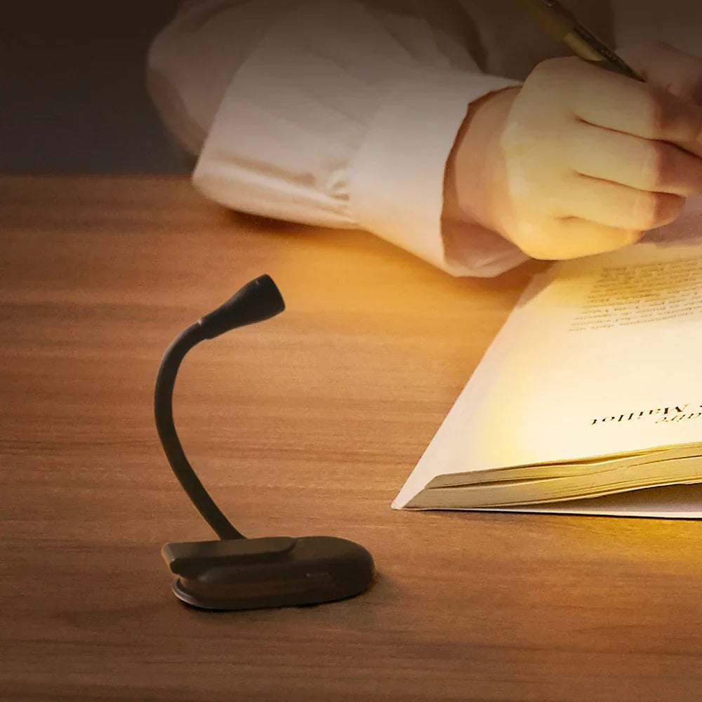 Clip-On Reading Lamp Flexible Gooseneck Dimmable USB Rechargeable