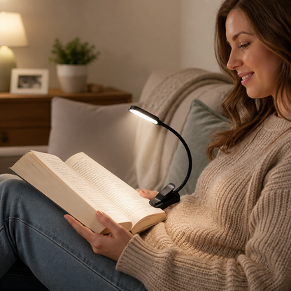 Clip-On Reading Light USB Rechargeable 3 Color Modes & Dimmable