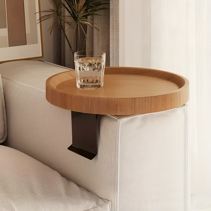 Clip-On Sofa Table Round Wood Top Tool-Free Assembly