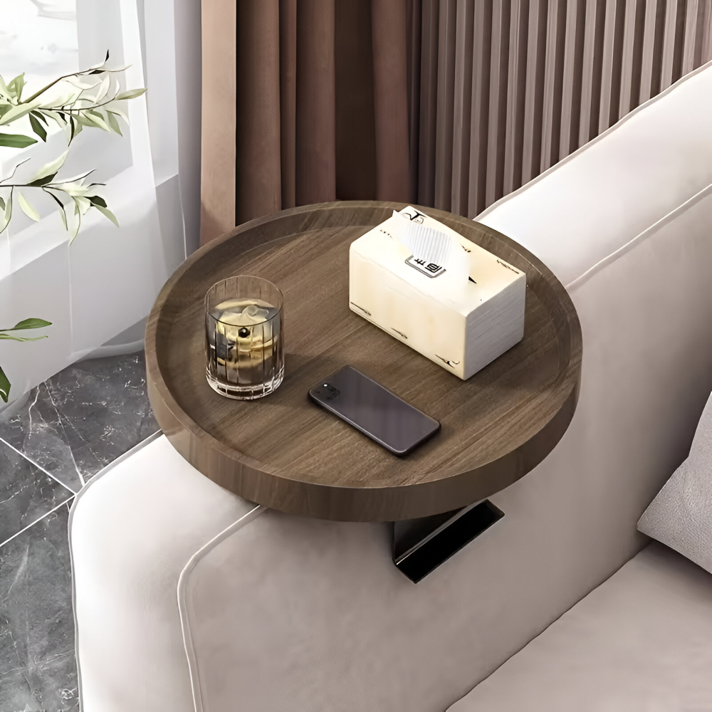 Clip-On Sofa Table Round Wood Top Tool-Free Assembly