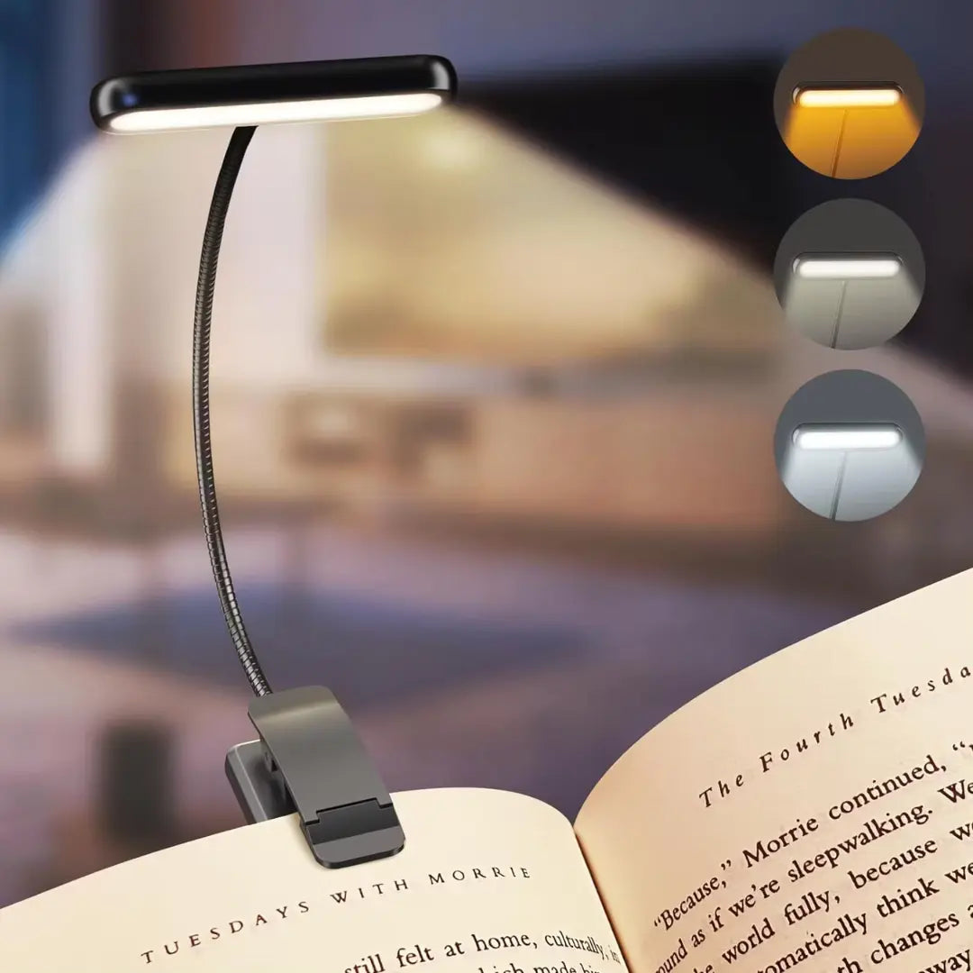 Clip Reading Lamp Rechargeable Adjustable Color Temperature Flexible Gooseneck